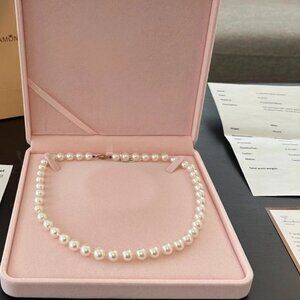 A-Grade Akoya Pearl Necklace, Peach Pink Hue - Authenticity paperwork included
